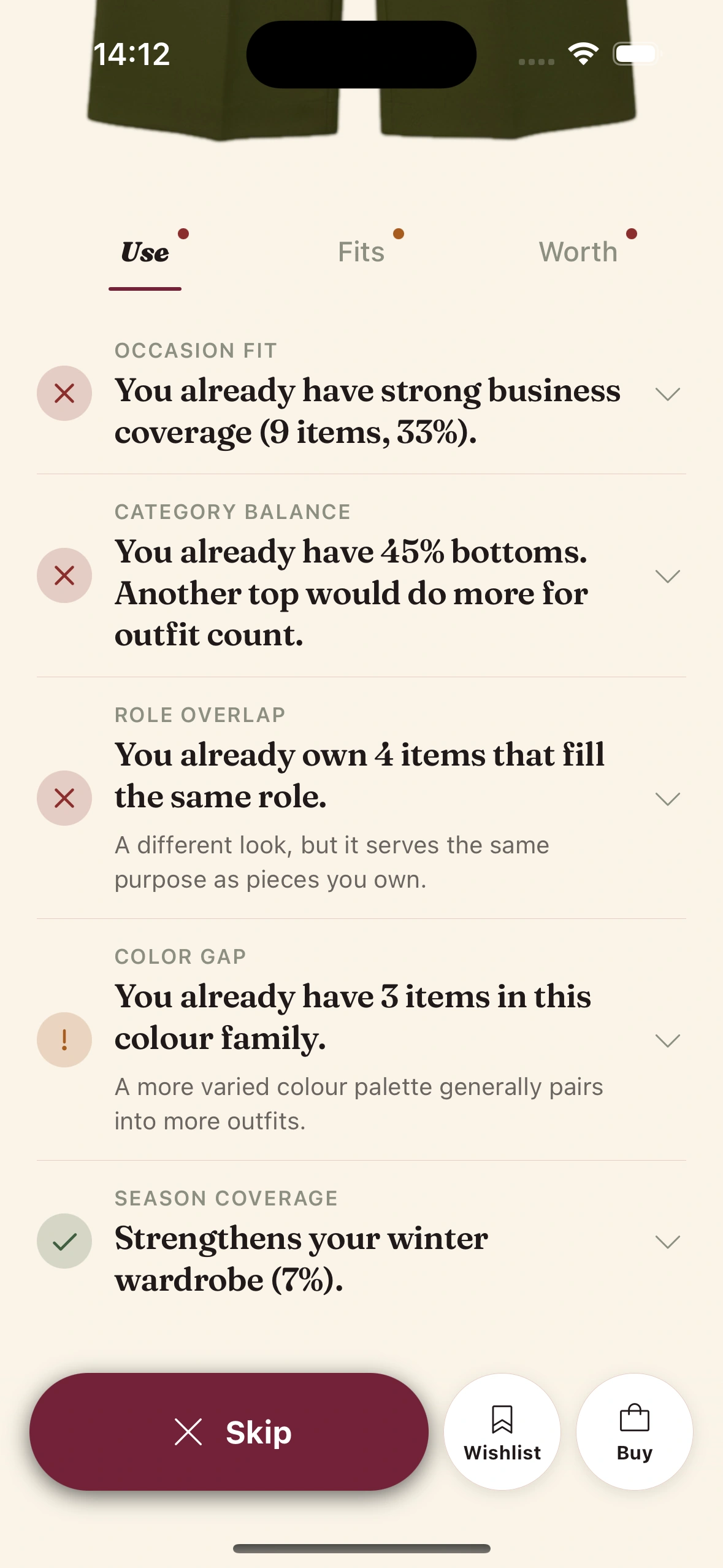 Clottr's AI providing instant smart purchase decisions based on your wardrobe data